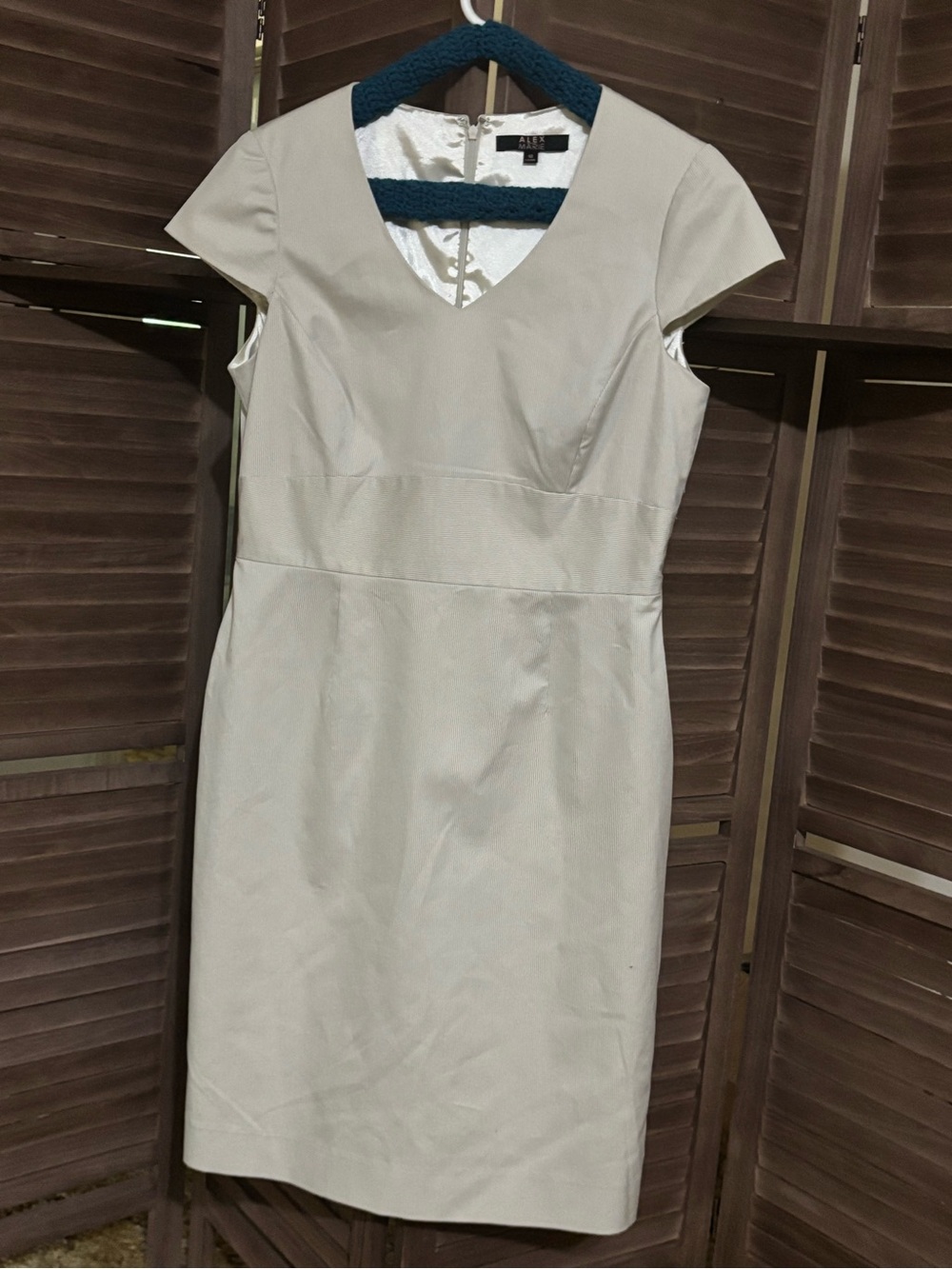 Classic Cream Pinstripe V-Neck Sheath Dress